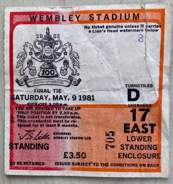 1981 ORIGINAL FA CUP FINAL TICKET TOTTENHAM V MANCHESTER CITY D17 705 (CITY END)