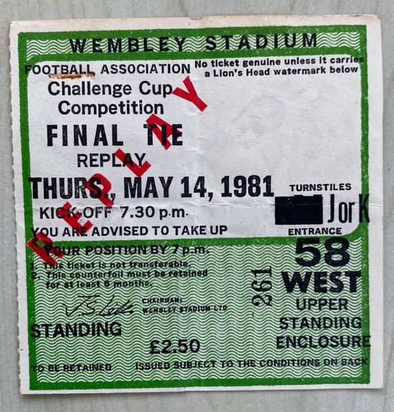 1981 ORIGINAL FA CUP FINAL REPLAY TICKET TOTTENHAM V MANCHESTER CITY JK58 261