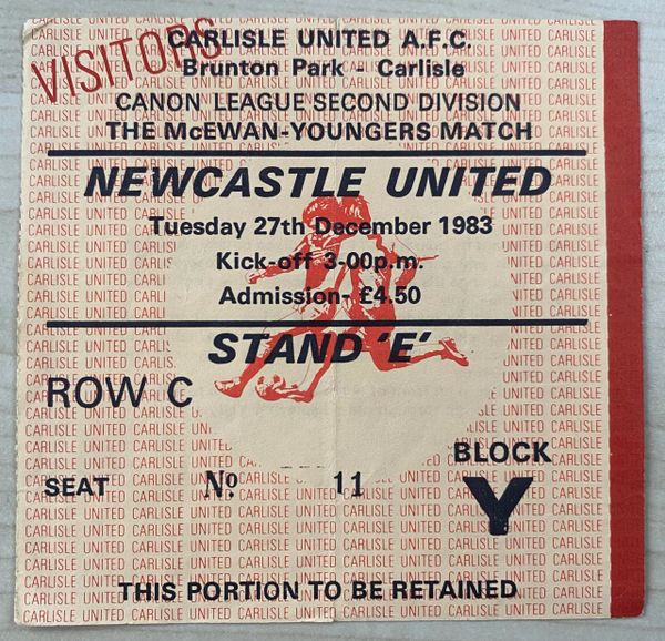 1983/84 ORIGINAL DIVISION TWO TICKET CARLISLE UNITED V NEWCASTLE UNITED (VISITORS END)