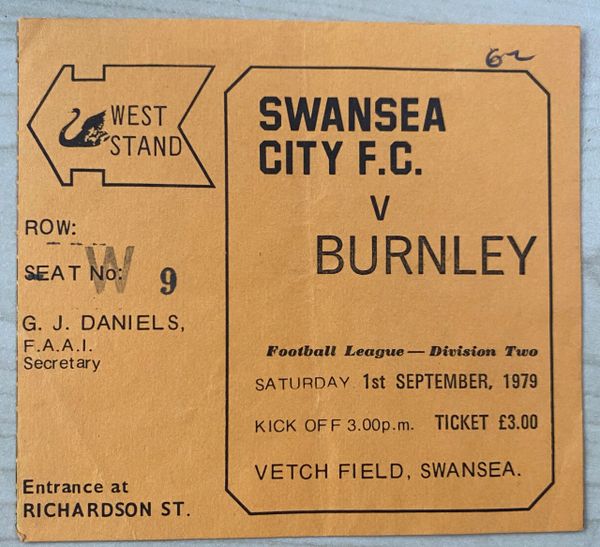 1979/80 ORIGINAL DIVISION TWO TICKET SWANSEA CITY V BURNLEY