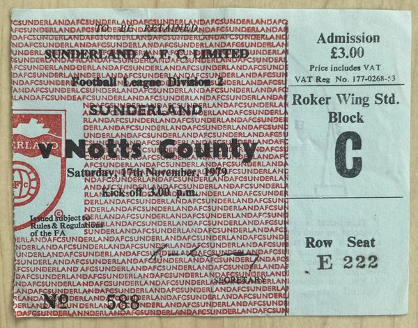 1979/80 ORIGINAL DIVISION TWO TICKET SUNDERLAND V NOTTS COUNTY