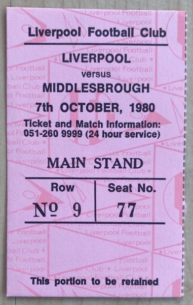 1980/81 ORIGINAL DIVISION ONE TICKET LIVERPOOL V MIDDLESBROUGH