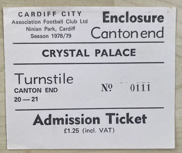 1978/79 ORIGINAL DIVISION TWO TICKET CARDIFF CITY V CRYSTAL PALACE