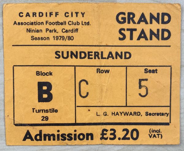 1979/80 ORIGINAL DIVISION TWO TICKET CARDIFF CITY V SUNDERLAND