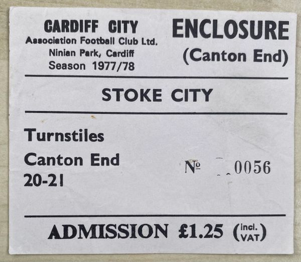 1977/78 ORIGINAL DIVISION TWO TICKET CARDIFF CITY V STOKE CITY