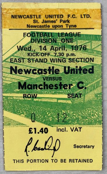 1975/76 ORIGINAL DIVISION ONE TICKET NEWCASTLE UNITED V MANCHESTER CITY