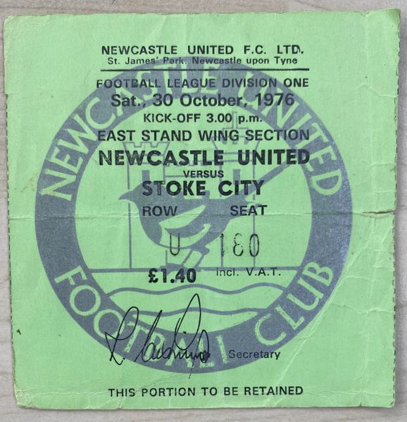 1976/77 ORIGINAL DIVISION ONE TICKET NEWCASTLE UNITED V STOKE CITY