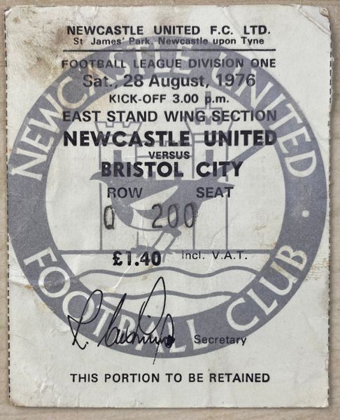 1976/77 ORIGINAL DIVISION ONE TICKET NEWCASTLE UNITED V BRISTOL CITY