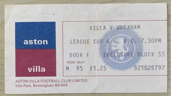 1976/77 ORIGINAL LEAGUE CUP 4TH ROUND TICKET ASTON VILLA V WREXHAM