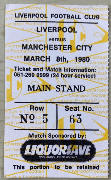 1979/80 ORIGINAL DIVISION ONE TICKET LIVERPOOL V MANCHESTER CITY