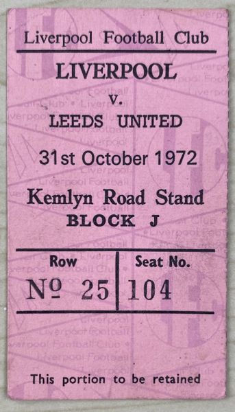1972/73 ORIGINAL LEAGUE CUP 4TH ROUND TICKET LIVERPOOL V LEEDS UNITED