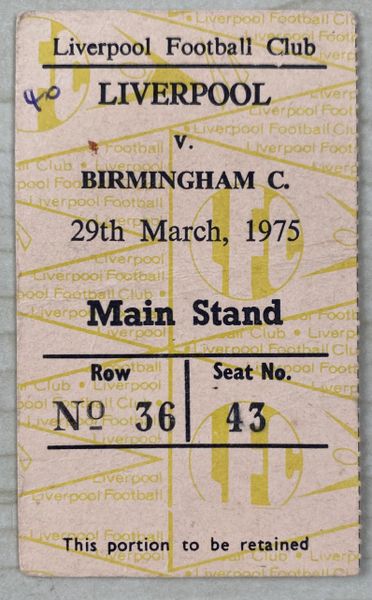 1974/75 ORIGINAL DIVISION ONE TICKET LIVERPOOL V BIRMINGHAM CITY