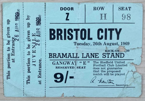 1969/70 ORIGINAL UNUSED DIVISION TWO TICKET SHEFFIELD UNITED V BRISTOL CITY