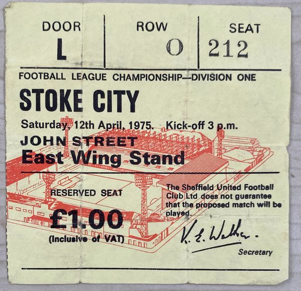 1974/75 ORIGINAL DIVISION ONE TICKET SHEFFIELD UNITED V STOKE CITY