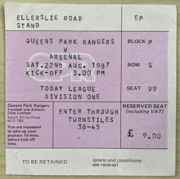 1987/88 ORIGINAL DIVISION ONE TICKET QUEENS PARK RANGERS V ARSENAL