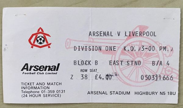 1980/81 ORIGINAL DIVISION ONE TICKET ARSENAL V LIVERPOOL