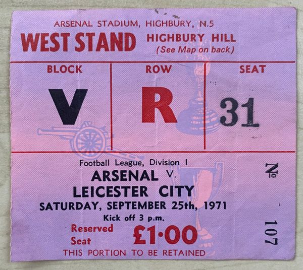 1971/72 ORIGINAL DIVISION ONE TICKET ARSENAL V LEICESTER CITY