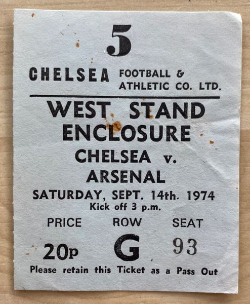 1974/75 ORIGINAL DIVISION ONE TICKET CHELSEA V ARSENAL