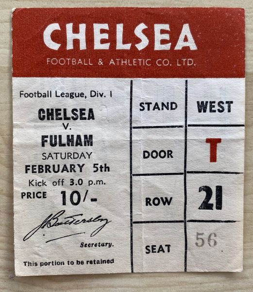 1965/66 ORIGINAL DIVISION ONE TICKET CHELSEA V FULHAM