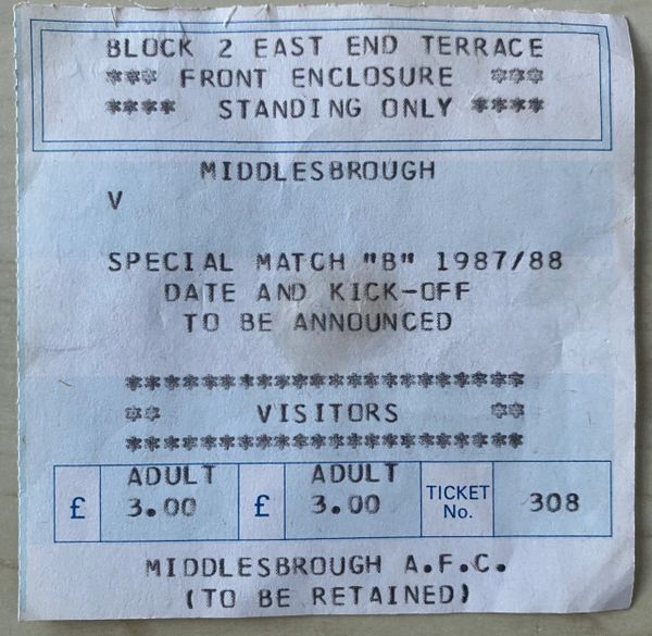 1987/88 ORIGINAL FA CUP 4TH ROUND REPLAY TICKET MIDDLESBROUGH V EVERTON (VISITORS END)