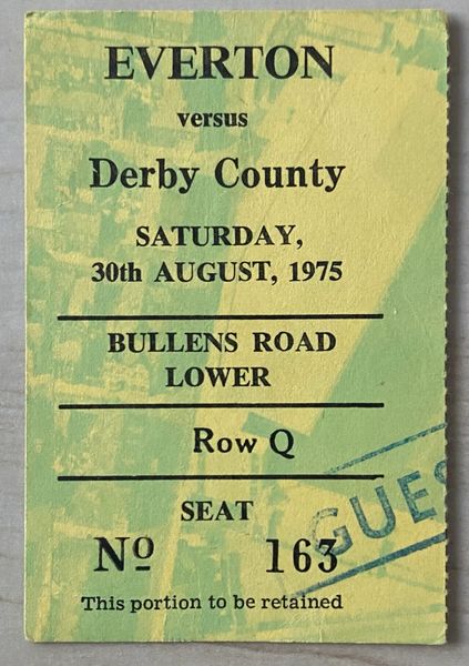 1975/76 ORIGINAL DIVISION ONE TICKET EVERTON V DERBY COUNTY