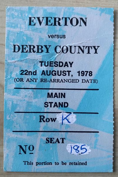 1978/79 ORIGINAL DIVISION ONE TICKET EVERTON V DERBY COUNTY