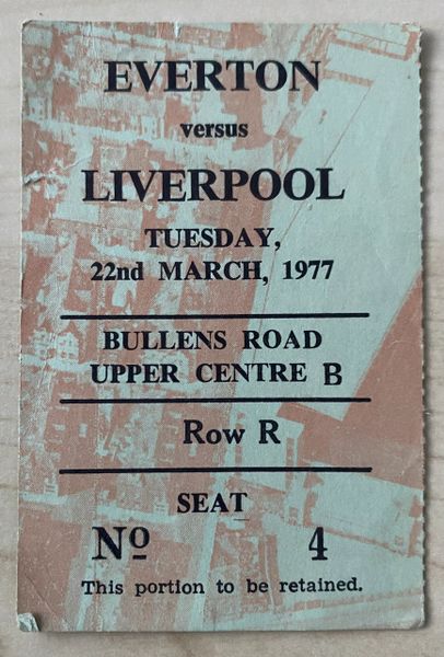 1976/77 ORIGINAL DIVISION ONE TICKET EVERTON V LIVERPOOL