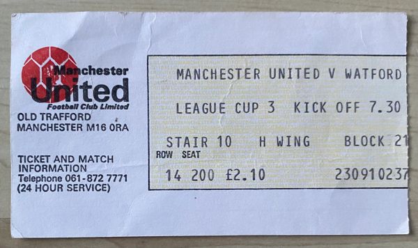 1978/79 ORIGINAL LEAGUE CUP 3RD ROUND TICKET MANCHESTER UNITED V WATFORD
