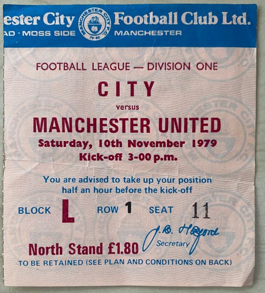 1979/80 ORIGINAL DIVISION ONE TICKET MANCHESTER CITY V MANCHESTER UNITED