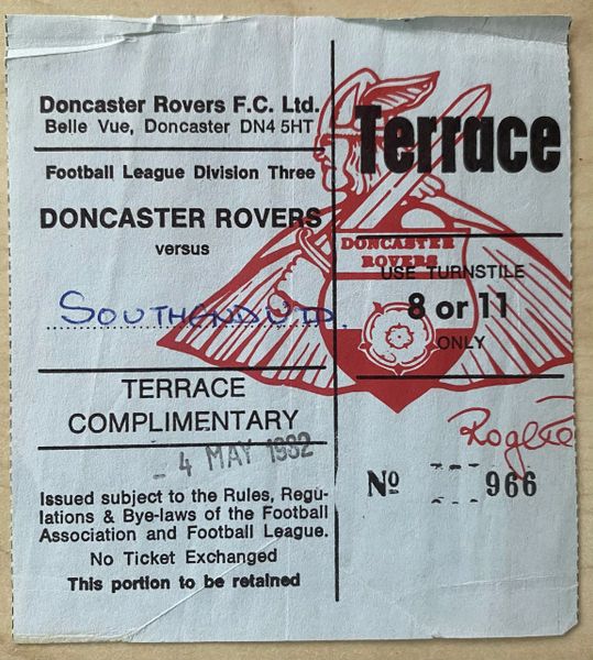 1981/82 ORIGINAL DIVISION THREE TICKET DONCASTER ROVERS V SOUTHEND UNITED