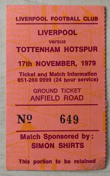 1979/80 ORIGINAL DIVISION ONE TICKET LIVERPOOL V TOTTENHAM HOTSPUR