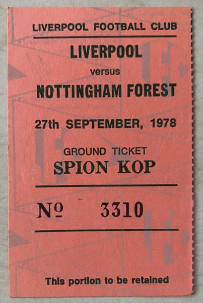 1978/79 ORIGINAL EUROPEAN CUP 1ST ROUND 2ND LEG TICKET LIVERPOOL V NOTTINGHAM FOREST