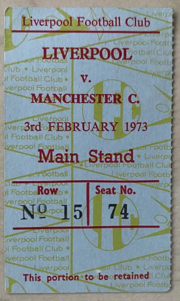 1972/73 ORIGINAL FA CUP 4TH ROUND TICKET LIVERPOOL V MANCHESTER CITY