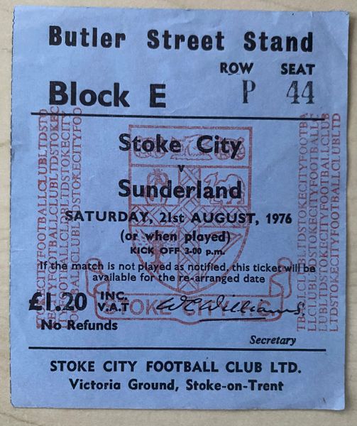 1976/77 ORIGINAL DIVISION ONE TICKET STOKE CITY V SUNDERLAND