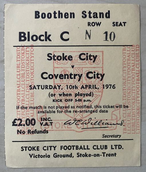 1975/76 ORIGINAL DIVISION ONE TICKET STOKE CITY V COVENTRY CITY