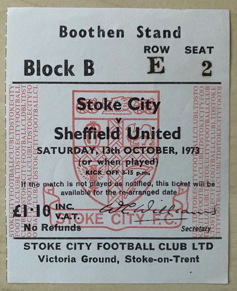 1973/74 ORIGINAL DIVISION ONE TICKET STOKE CITY V SHEFFIELD UNITED