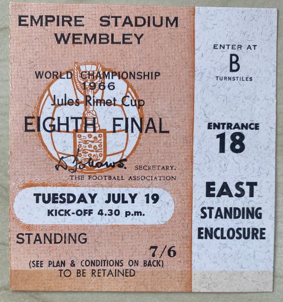 1966 ORIGINAL WORLD CUP 1st ROUND TICKET URUGUAY V MEXICO @ WEMBLEY B18 013