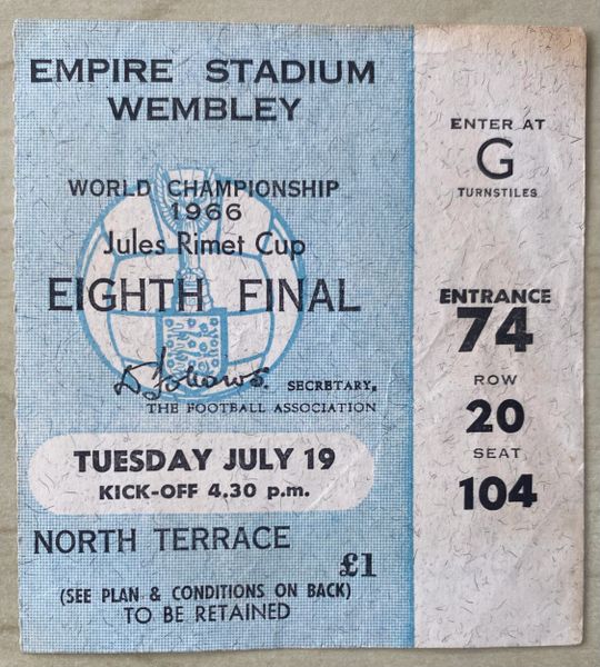 1966 ORIGINAL WORLD CUP 1st ROUND TICKET URUGUAY V MEXICO @ WEMBLEY G74 20 104