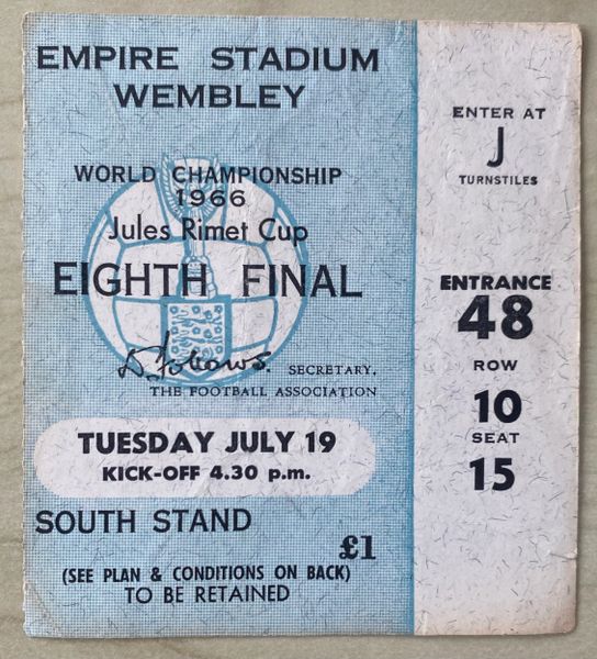 1966 ORIGINAL WORLD CUP 1st ROUND TICKET URUGUAY V MEXICO @ WEMBLEY J48 10 15