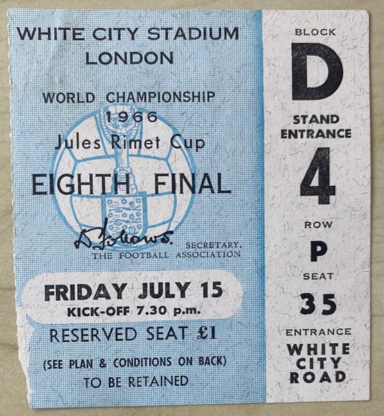 1966 ORIGINAL WORLD CUP 1ST ROUND TICKET FRANCE URUGUAY @ WHITE CITY D4 P35