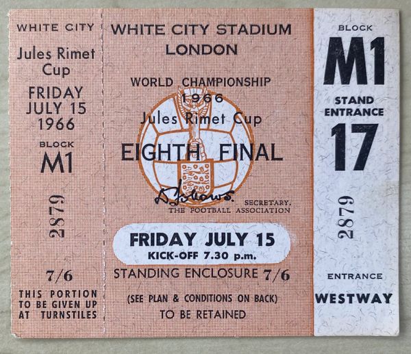 1966 ORIGINAL WORLD CUP 1ST ROUND UNUSED TICKET FRANCE URUGUAY @ WHITE CITY M1 17 2879