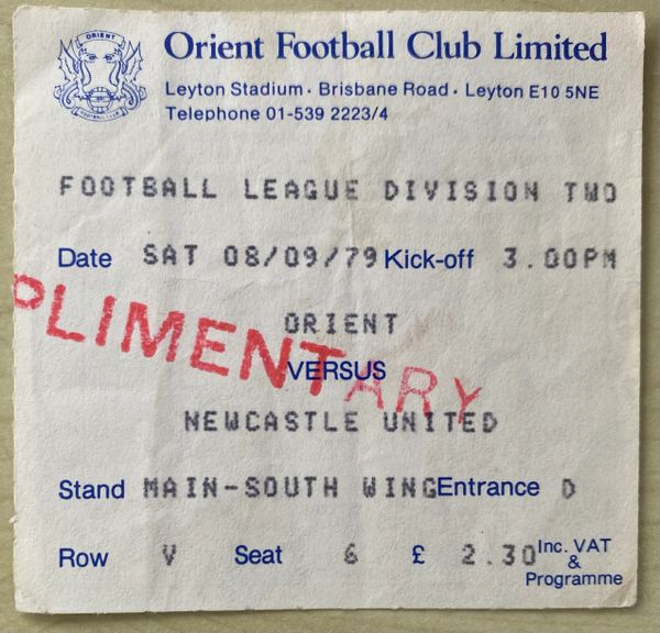 1979/80 ORIGINAL DIVISION TWO TICKET ORIENT V NEWCASTLE UNITED