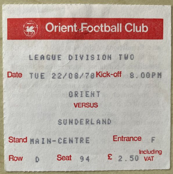 1978/79 ORIGINAL DIVISION TWO TICKET ORIENT V SUNDERLAND