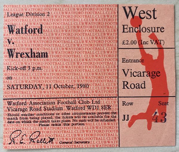 1980/81 ORIGINAL DIVISION TWO TICKET WATFORD V WREXHAM