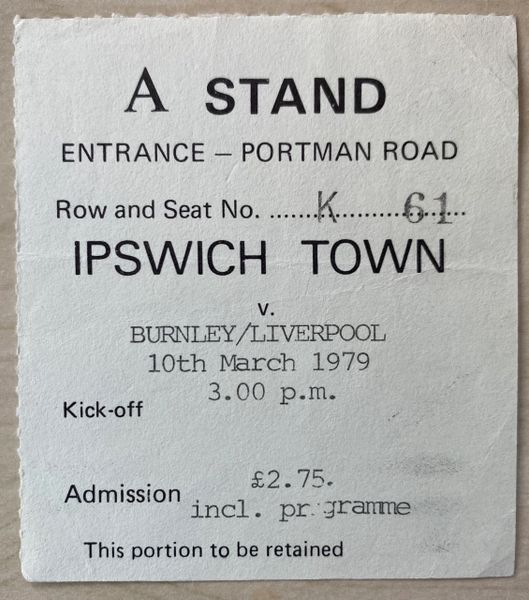 1978/79 ORIGINAL FA CUP 6TH ROUND TICKET IPSWICH TOWN V LIVERPOOL