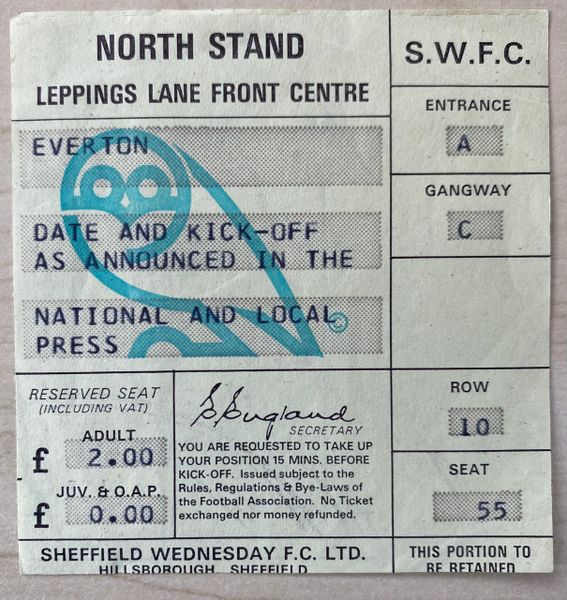 1977/78 ORIGINAL LEAGUE CUP 3RD ROUND TICKET SHEFFIELD WEDNESDAY V EVERTON