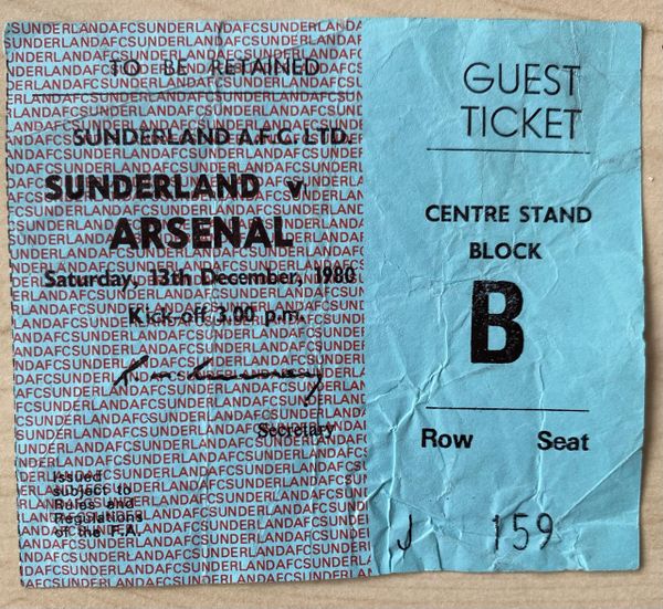 1980/81 ORIGINAL DIVISION ONE TICKET SUNDERLAND V ARSENAL