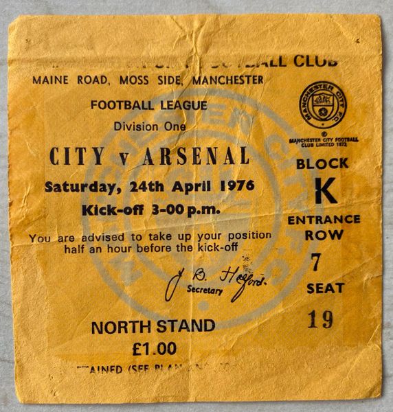 1975/76 ORIGINAL DIVISION ONE TICKET MANCHESTER CITY V ARSENAL