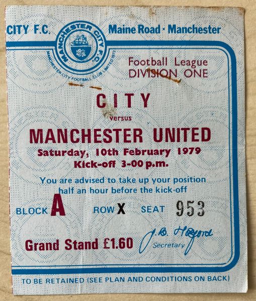 1978/79 ORIGINAL DIVISION ONE TICKET MANCHESTER CITY V MANCHESTER UNITED