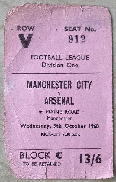 1968/69 ORIGINAL DIVISION ONE TICKET MANCHESTER CITY V ARSENAL